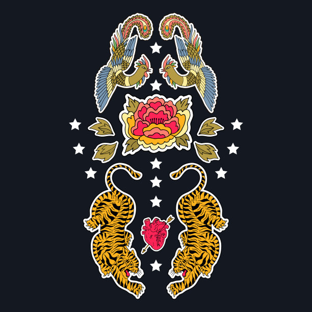 中国套贴纸，大头针，补丁图片下载