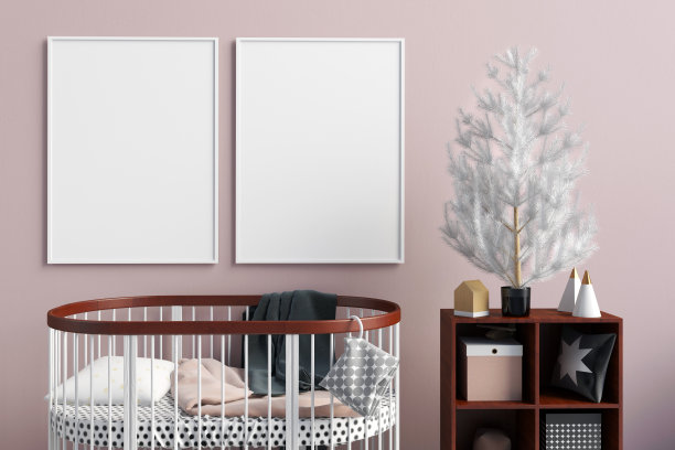 现代圣诞室内儿童房。睡觉的地方。3 d演示。模拟了海报图片下载