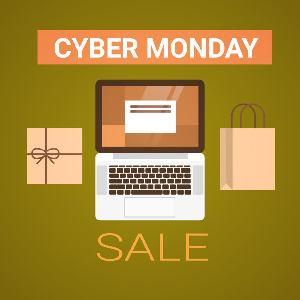 网络星期一销售海报与笔记本电脑和购物袋角度视图假日折扣横幅设计图片下载