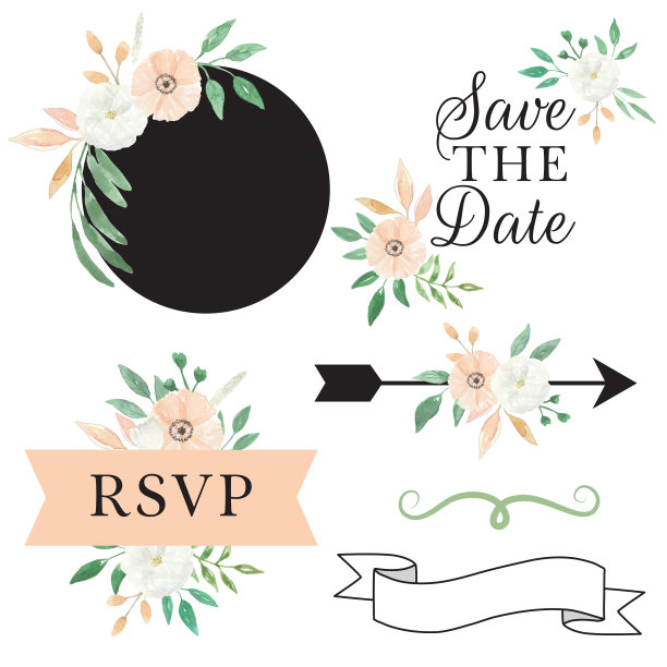 水彩桃花白花拯救日期婚礼图片下载