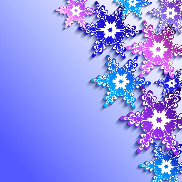 冬季背景与3d彩色雪花图片下载