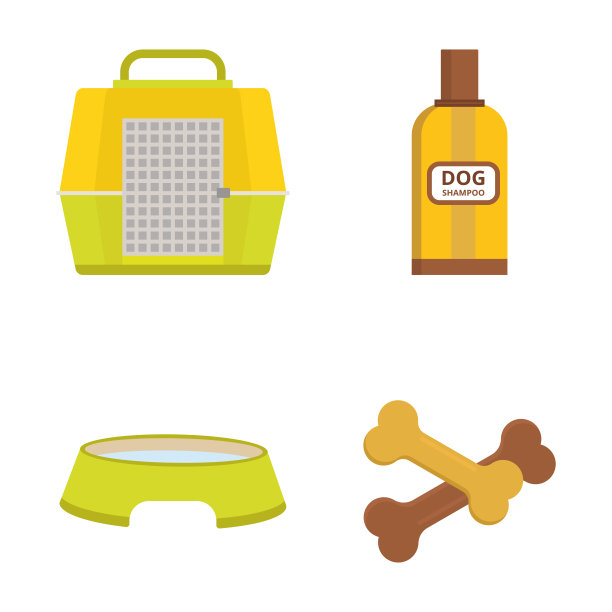 哈巴狗玩矢量插画元素设置扁风格的小狗家宠物配件图片下载