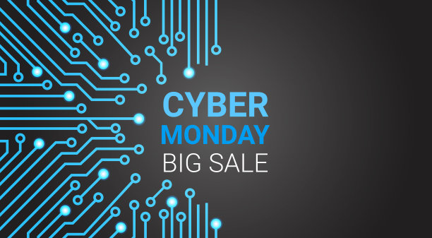 网络星期一大销售海报在电路背景与拷贝空间，为技术购物概念特别折扣图片下载