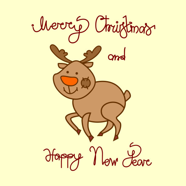 圣诞快乐和新年贺卡与可爱的驯鹿手绘字母背景图片下载
