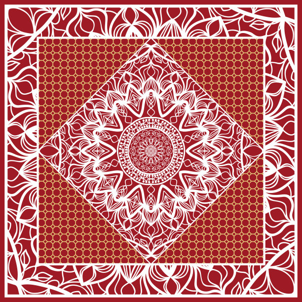 曼荼罗花图案围巾设计。矢量插图。红色的颜色。印花手帕，披肩，地毯图片下载
