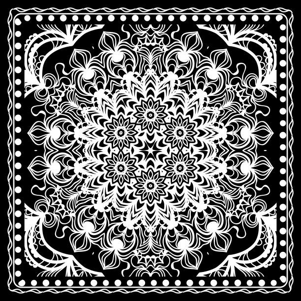 黑色和白色佩斯利印花与曼荼罗花卉图案。矢量图图片下载
