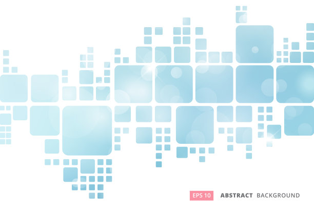 抽象的白色几何正方形边界上的蓝色模糊散景背景图片下载