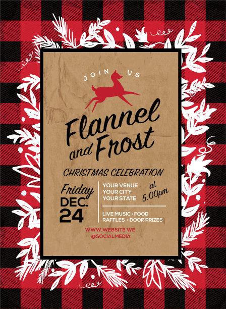 法兰绒和霜冻节日问候邀请设计模板图片下载