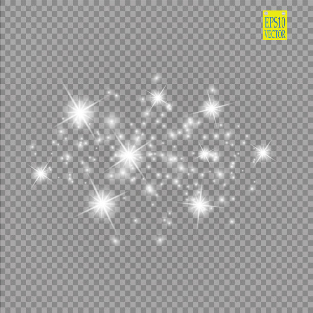 一组白色发光的灯光效果孤立在透明的背景。阳光闪烁着光芒和聚光灯。发出光的效果。星星闪耀着光芒图片下载