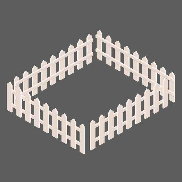 在等距视图中的白栅栏向量集图片下载