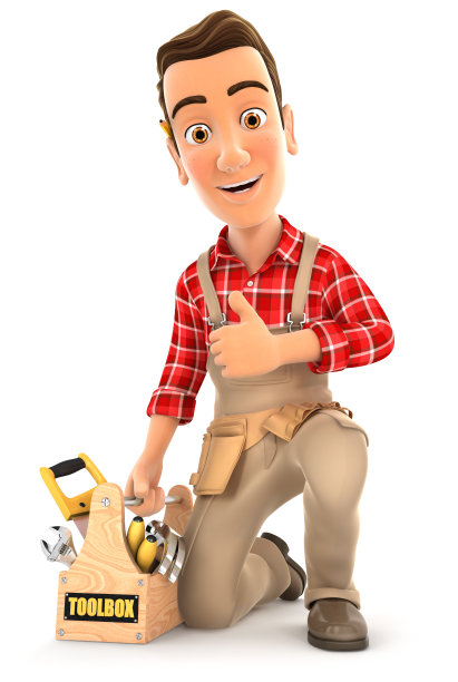 3d杂工与工具箱和拇指图片下载