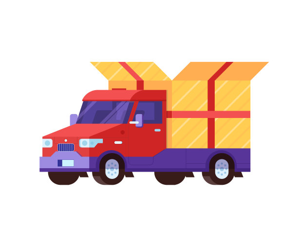 快递车与礼盒包装图片下载