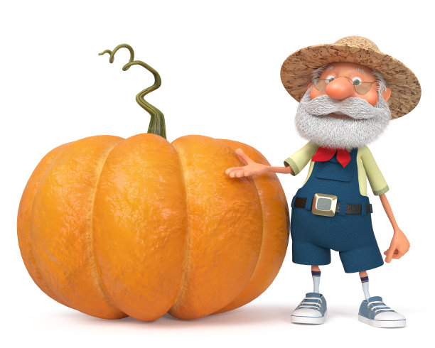 3d插图农民与一个大南瓜图片下载