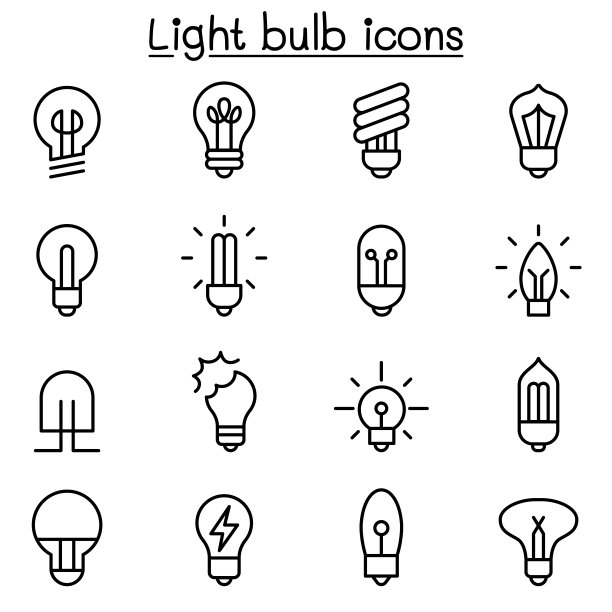 灯泡图标设置在细线风格图片下载