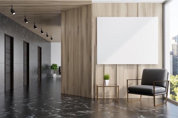 黑色大理石和木制电梯厅，海报素材图片
