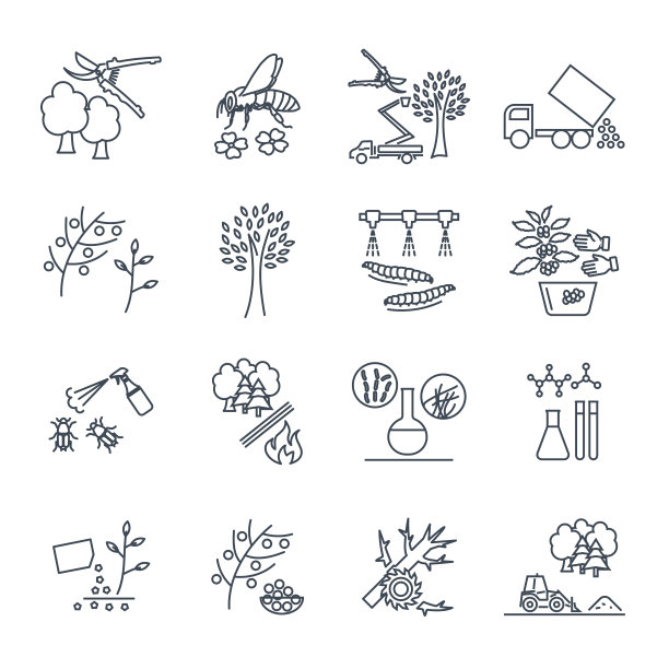 一套细线图标园艺，农场生产工艺图片下载