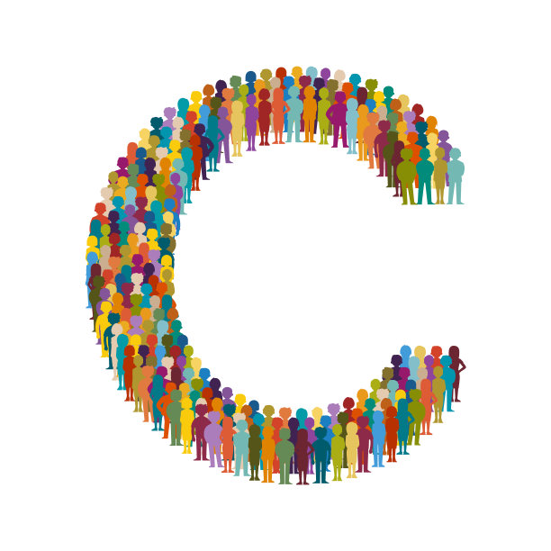 矢量人群的形式为大写字母C平的风格图片下载