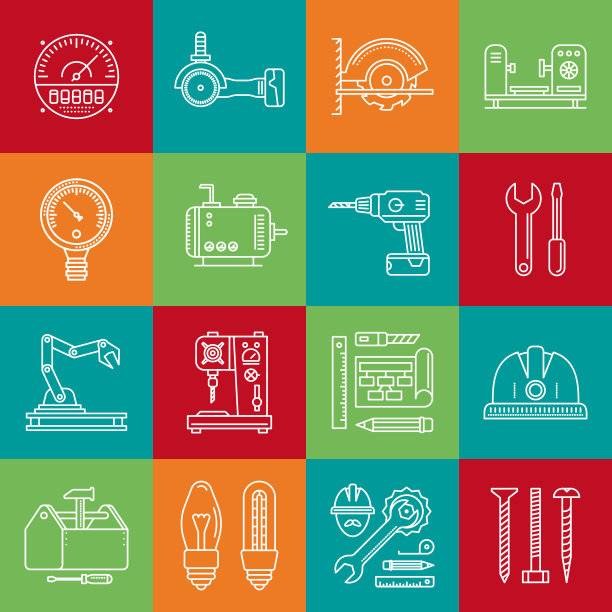 工业线条艺术最小矢量图标集多色格子纹理图片下载