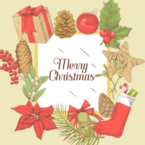 圣诞贺卡。新年手绘图片下载