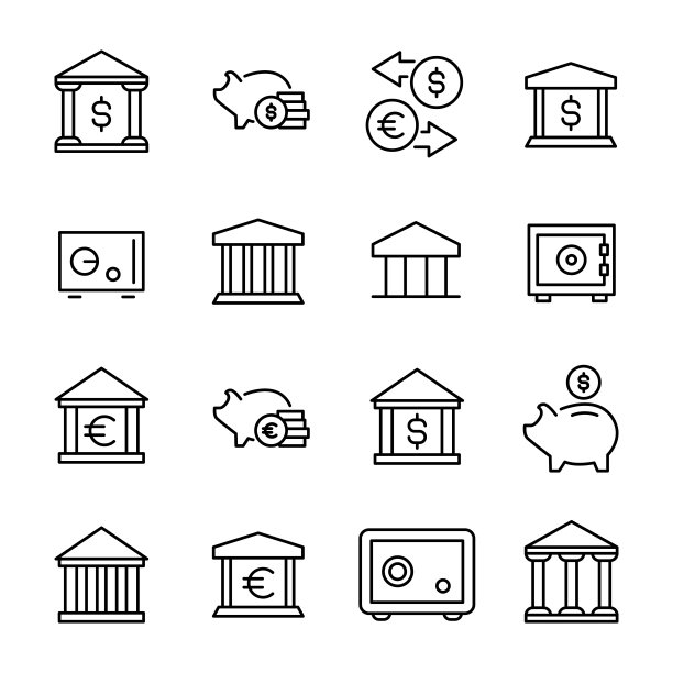 银行线条图标高级合集图片下载