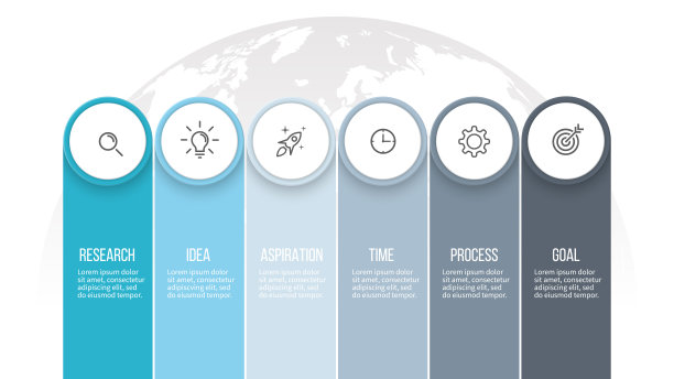 业务信息图。6列显示，选项。向量模板。图片下载