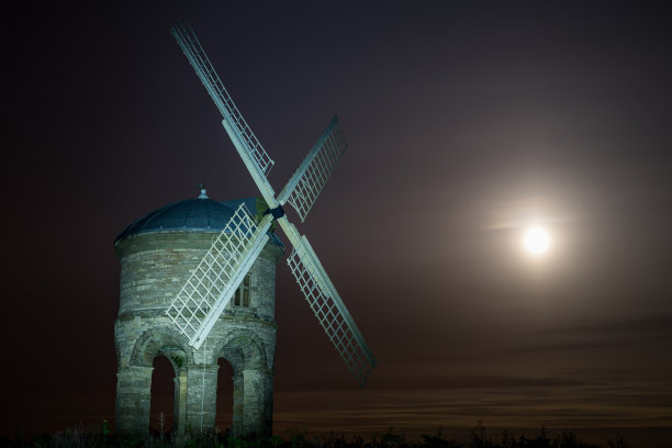 英国切斯特顿风车公共道路的夜景照片图片下载