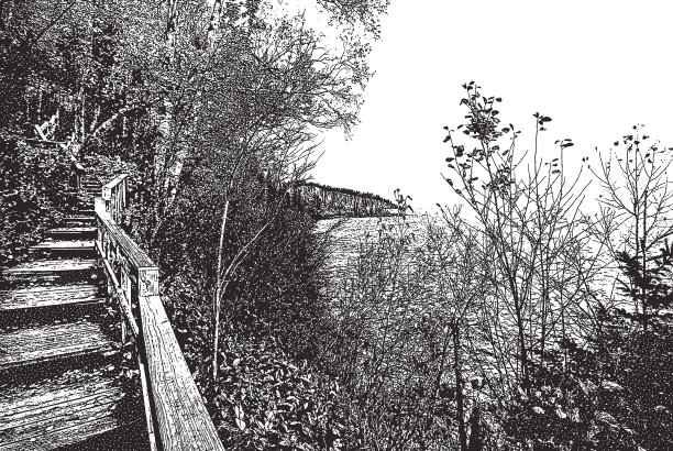 人行道楼梯，徒步小径和苏必利尔湖。泰特古什州立公园，明尼苏达州图片下载