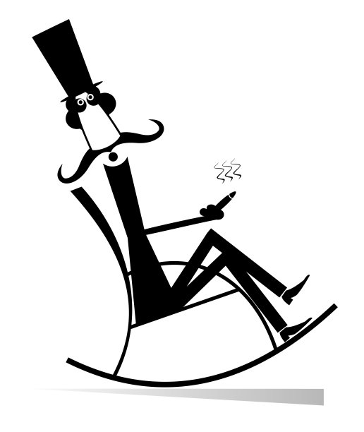 男人独自坐在摇椅上抽着雪茄图片下载