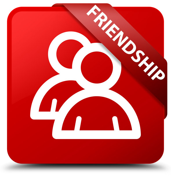 友情(群组图标)红方按钮红丝带在一角图片下载