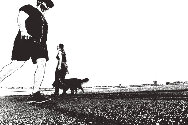 连续系列剪影的人健身行走在湖边卡尔霍恩，明尼阿波利斯图片下载