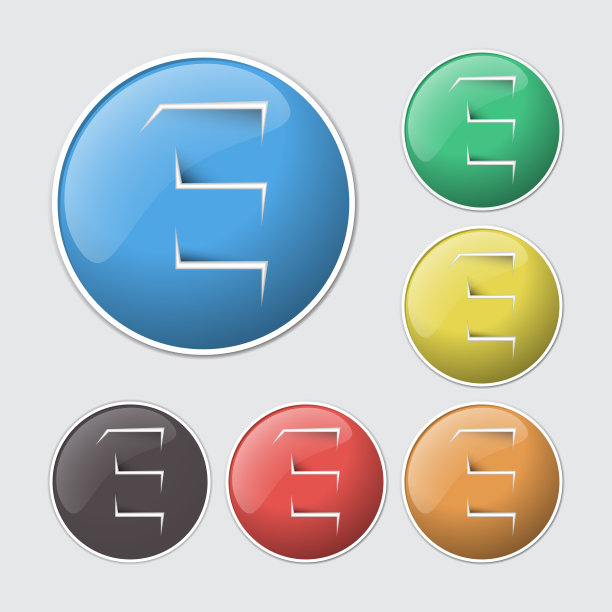 彩色字母图标按钮上的字母E图片下载