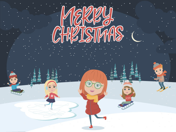 冬天孩子们在户外玩耍的插图图片下载