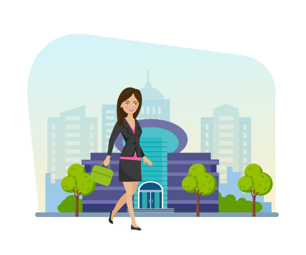 年轻美丽的女孩走过城市的街道，经过购物中心图片下载