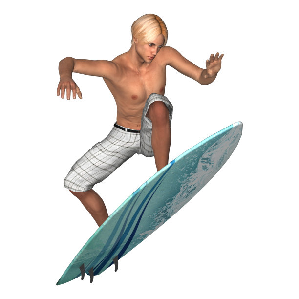 3D渲染男性冲浪者在白色图片下载