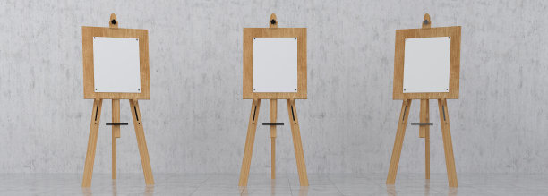 木制的棕色锡耶纳画架与模拟的空白画布隔离的背景3d渲染图片下载