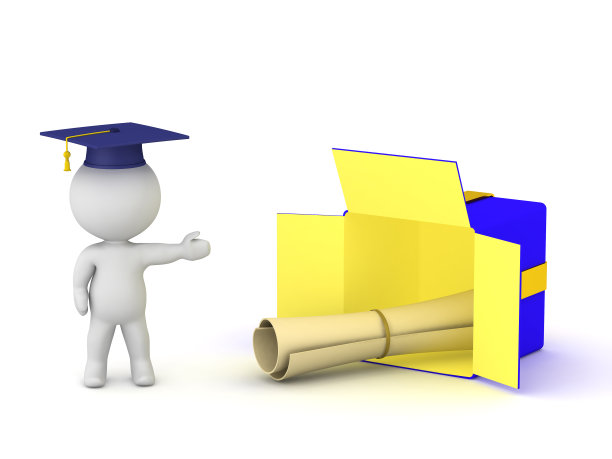 3D角色与礼盒与文凭图片下载