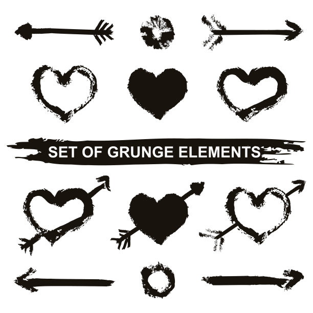 一组垃圾摇滚元素。矢量图形的设计集合。抽象画笔和污渍。肮脏的背景，文本的框架。图片下载