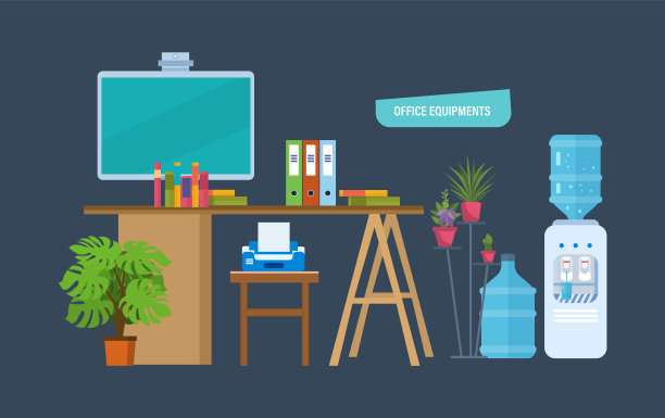 办公室设备。工作场所，工作空间与桌面，显示器，家具在室内图片下载