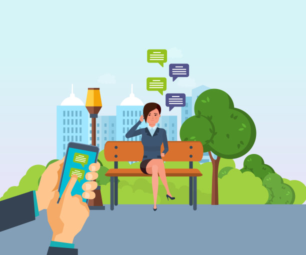 女孩在公园休息，通过电话，通过信使交流图片下载