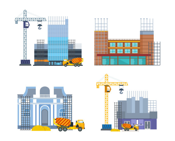 用房屋和建筑机械进行建筑工作。城市的房子图片下载