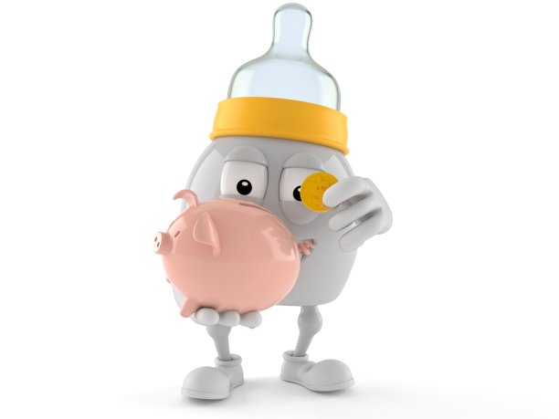 婴儿奶瓶人物抱着储蓄罐图片下载