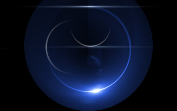 抽象镜头耀斑蓝光和黑色背景。在太空中环绕自然的蓝色耀斑。美丽的圆之光图片下载