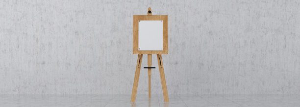 木制的棕色锡耶纳画架与模拟的空白画布隔离的背景3d渲染图片下载