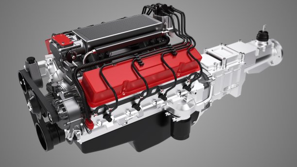 3D汽车发动机没有阴影孤立在灰色背景图片下载