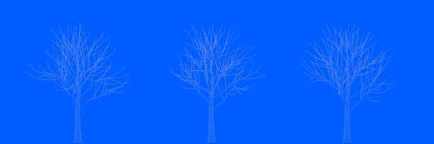 三棵树的3d渲染作为线在蓝色的背景图片下载