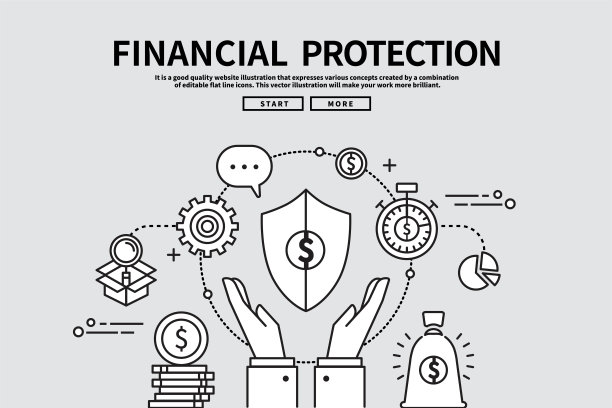 直线矢量可编辑图形插图，企业财务概念，财务保护图片下载