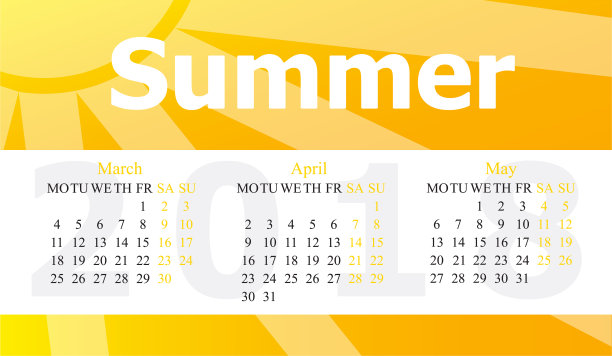 2018年夏季日历图片下载