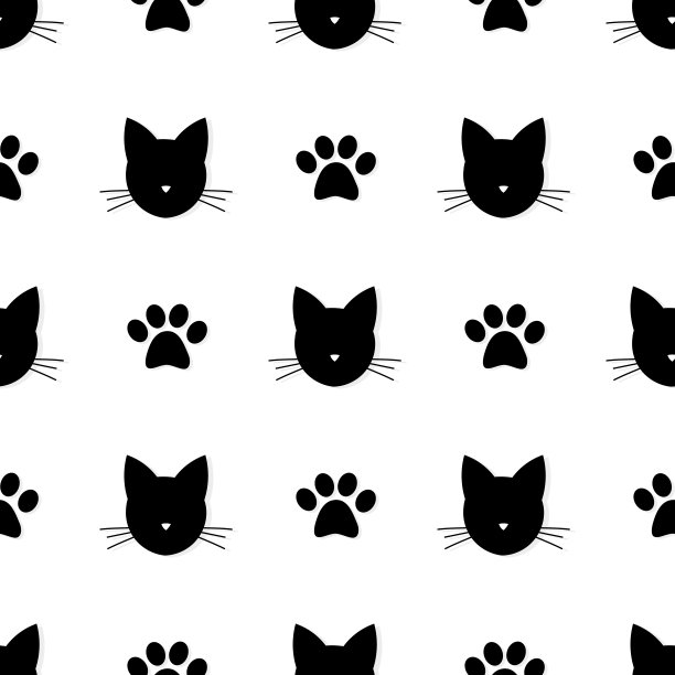猫的头和爪印无缝图案图片下载
