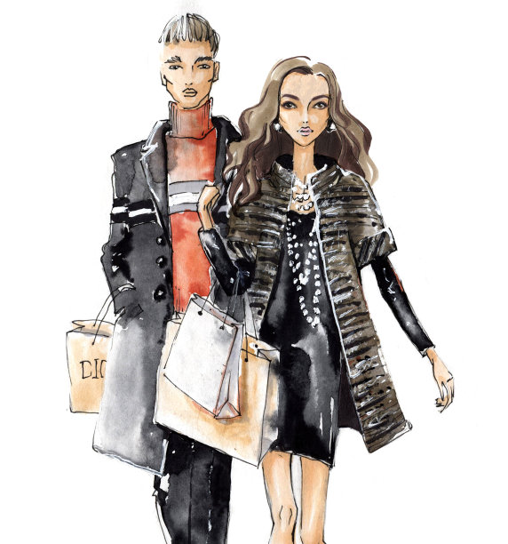 一男一女并肩行走素材图片