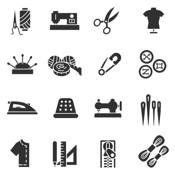 裁缝和裁缝，单色图标集。图片下载